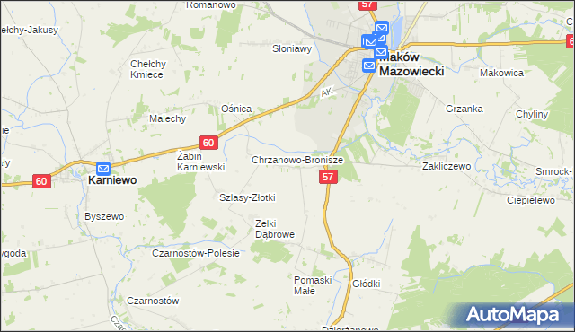 mapa Chrzanowo gmina Szelków, Chrzanowo gmina Szelków na mapie Targeo