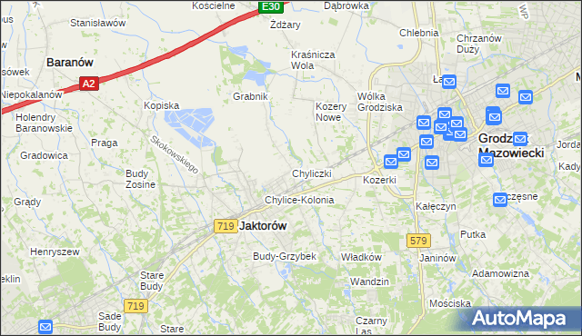 mapa Chyliczki gmina Jaktorów, Chyliczki gmina Jaktorów na mapie Targeo