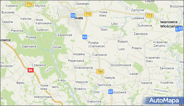 mapa Cianowice, Cianowice na mapie Targeo
