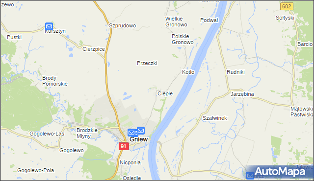 mapa Ciepłe gmina Gniew, Ciepłe gmina Gniew na mapie Targeo
