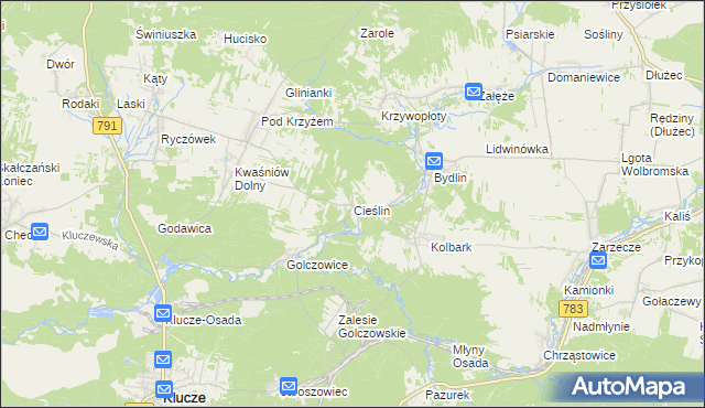mapa Cieślin gmina Klucze, Cieślin gmina Klucze na mapie Targeo