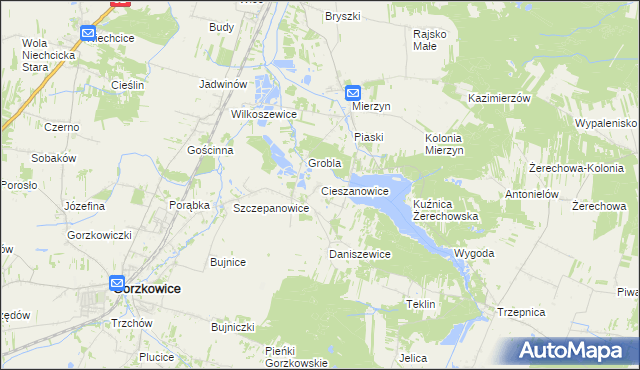 mapa Cieszanowice gmina Gorzkowice, Cieszanowice gmina Gorzkowice na mapie Targeo