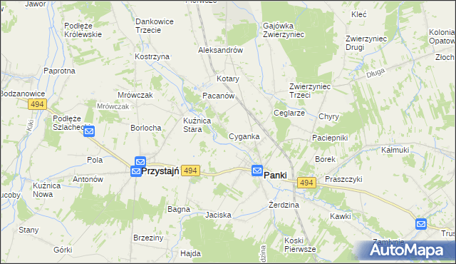 mapa Cyganka gmina Panki, Cyganka gmina Panki na mapie Targeo