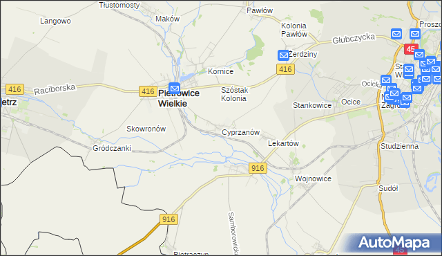 mapa Cyprzanów, Cyprzanów na mapie Targeo
