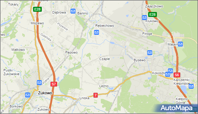mapa Czaple gmina Żukowo, Czaple gmina Żukowo na mapie Targeo