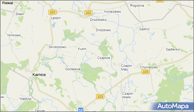 mapa Czaplice gmina Karnice, Czaplice gmina Karnice na mapie Targeo