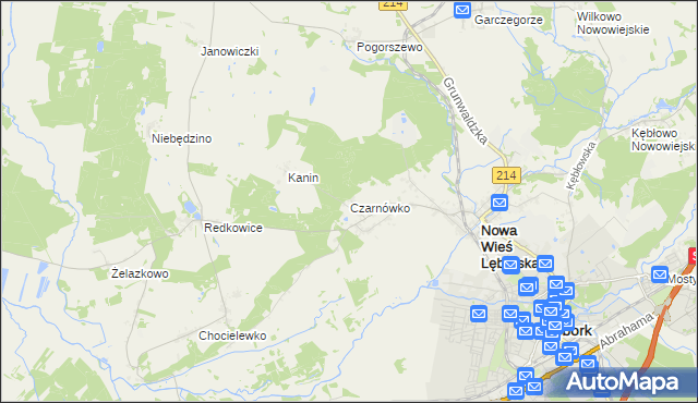 mapa Czarnówko gmina Nowa Wieś Lęborska, Czarnówko gmina Nowa Wieś Lęborska na mapie Targeo