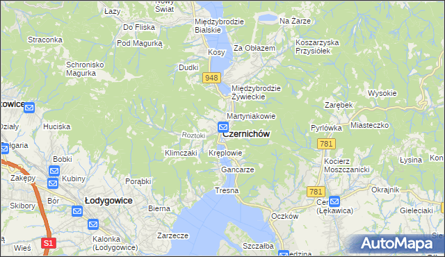 mapa Czernichów powiat żywiecki, Czernichów powiat żywiecki na mapie Targeo