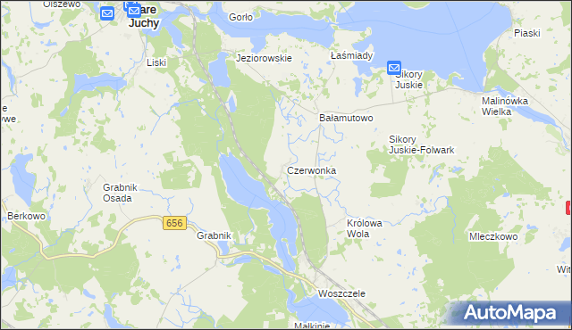 mapa Czerwonka gmina Stare Juchy, Czerwonka gmina Stare Juchy na mapie Targeo