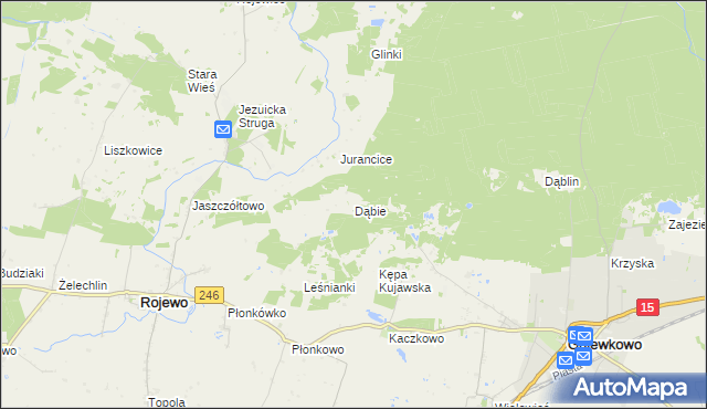 mapa Dąbie gmina Rojewo, Dąbie gmina Rojewo na mapie Targeo