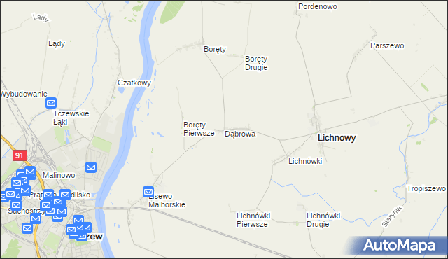 mapa Dąbrowa gmina Lichnowy, Dąbrowa gmina Lichnowy na mapie Targeo