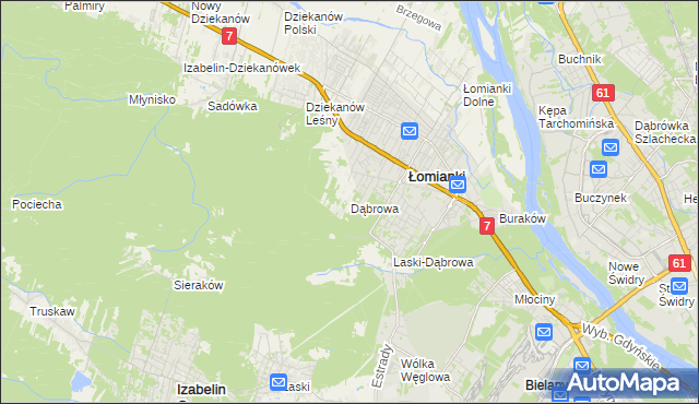 mapa Dąbrowa gmina Łomianki, Dąbrowa gmina Łomianki na mapie Targeo