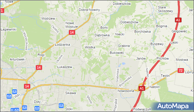 mapa Dąbrowa gmina Nowosolna, Dąbrowa gmina Nowosolna na mapie Targeo
