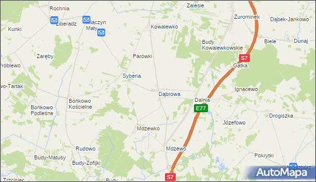 mapa Dąbrowa gmina Strzegowo, Dąbrowa gmina Strzegowo na mapie Targeo