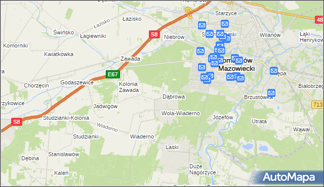 mapa Dąbrowa gmina Tomaszów Mazowiecki, Dąbrowa gmina Tomaszów Mazowiecki na mapie Targeo