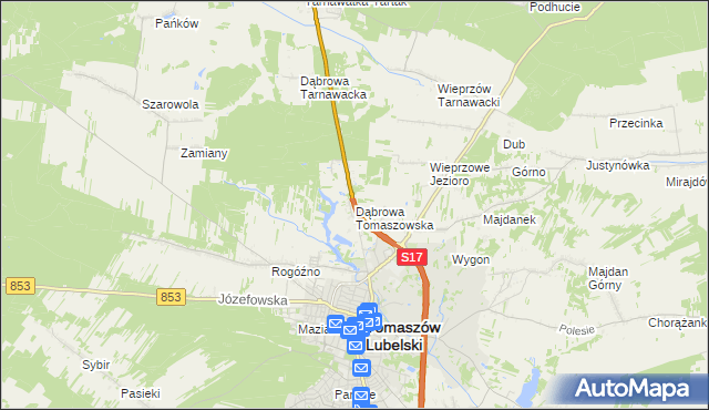 mapa Dąbrowa Tomaszowska, Dąbrowa Tomaszowska na mapie Targeo