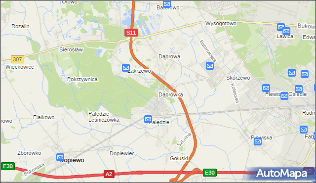 mapa Dąbrówka gmina Dopiewo, Dąbrówka gmina Dopiewo na mapie Targeo