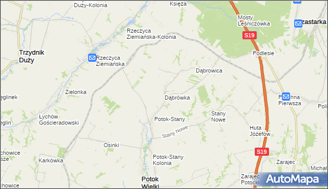 mapa Dąbrówka gmina Potok Wielki, Dąbrówka gmina Potok Wielki na mapie Targeo