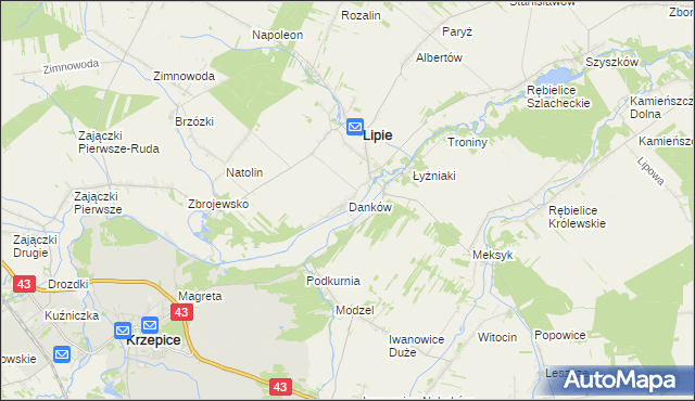 mapa Danków gmina Lipie, Danków gmina Lipie na mapie Targeo