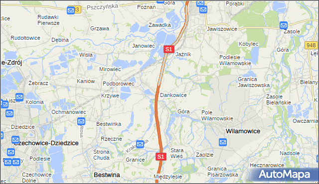 mapa Dankowice gmina Wilamowice, Dankowice gmina Wilamowice na mapie Targeo