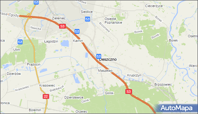 mapa Deszczno, Deszczno na mapie Targeo