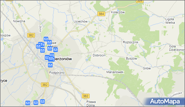 mapa Dobrocin gmina Dzierżoniów, Dobrocin gmina Dzierżoniów na mapie Targeo