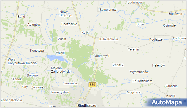 mapa Dobromyśl gmina Siedliszcze, Dobromyśl gmina Siedliszcze na mapie Targeo