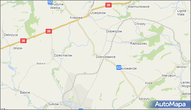 mapa Dobrosławice gmina Pawłowiczki, Dobrosławice gmina Pawłowiczki na mapie Targeo