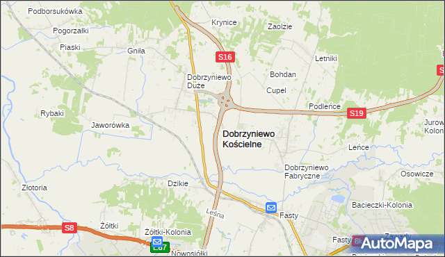 mapa Dobrzyniewo Kościelne, Dobrzyniewo Kościelne na mapie Targeo