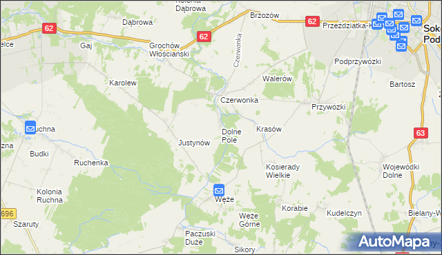 mapa Dolne Pole gmina Sokołów Podlaski, Dolne Pole gmina Sokołów Podlaski na mapie Targeo