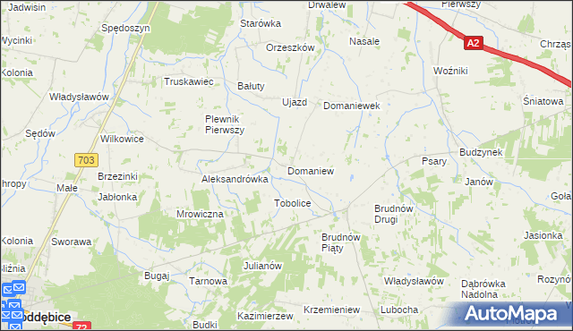 mapa Domaniew gmina Dalików, Domaniew gmina Dalików na mapie Targeo