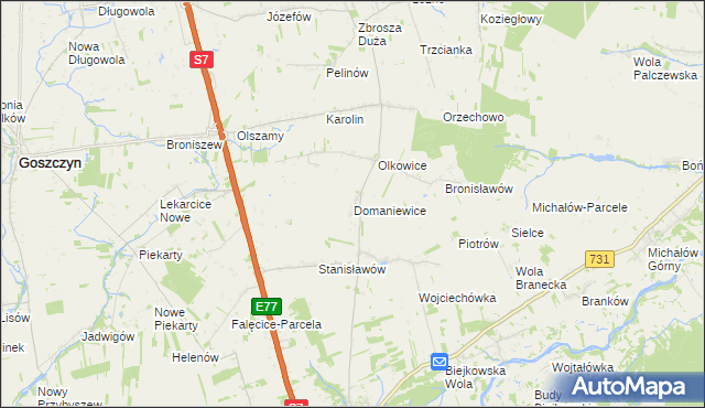 mapa Domaniewice gmina Promna, Domaniewice gmina Promna na mapie Targeo