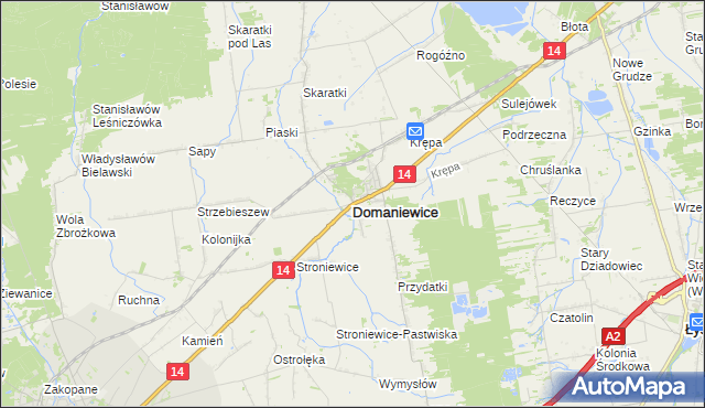 mapa Domaniewice powiat łowicki, Domaniewice powiat łowicki na mapie Targeo