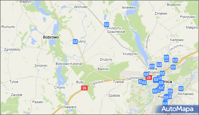 mapa Drużyny gmina Bobrowo, Drużyny gmina Bobrowo na mapie Targeo