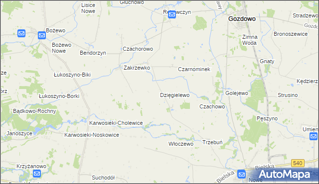 mapa Dzięgielewo, Dzięgielewo na mapie Targeo
