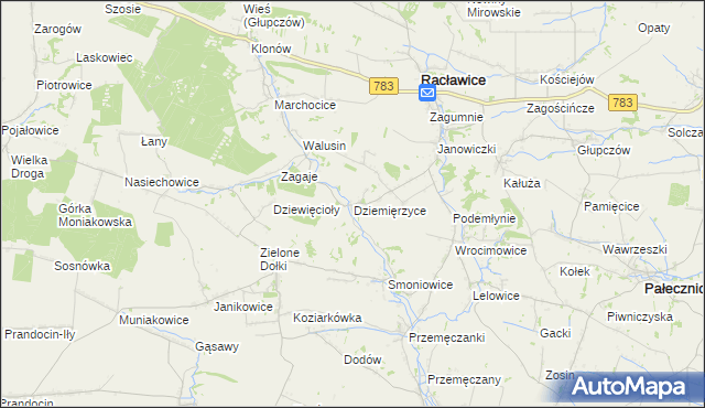 mapa Dziemięrzyce, Dziemięrzyce na mapie Targeo