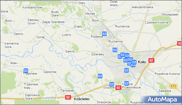 mapa Dzierawy, Dzierawy na mapie Targeo