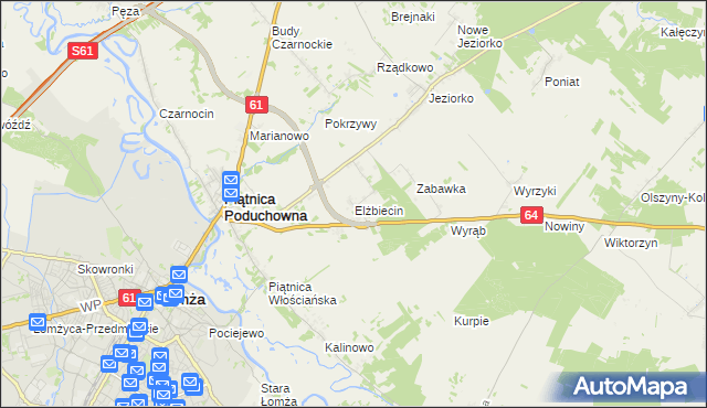 mapa Elżbiecin gmina Piątnica, Elżbiecin gmina Piątnica na mapie Targeo