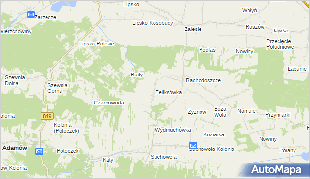 mapa Feliksówka gmina Adamów, Feliksówka gmina Adamów na mapie Targeo