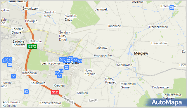 mapa Franciszków gmina Mełgiew, Franciszków gmina Mełgiew na mapie Targeo
