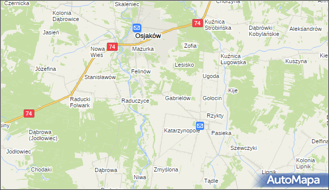 mapa Gabrielów gmina Osjaków, Gabrielów gmina Osjaków na mapie Targeo