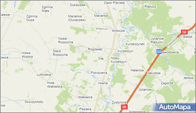 mapa Gaj gmina Rawa Mazowiecka, Gaj gmina Rawa Mazowiecka na mapie Targeo