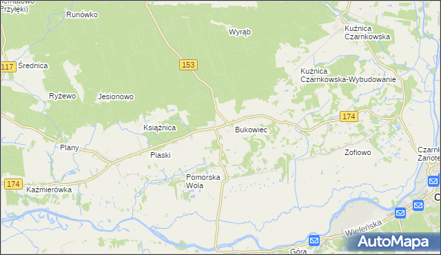 mapa Gajewo gmina Czarnków, Gajewo gmina Czarnków na mapie Targeo
