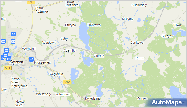 mapa Gierłoż gmina Kętrzyn, Gierłoż gmina Kętrzyn na mapie Targeo