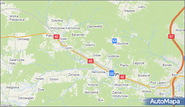 mapa Gilów gmina Bliżyn, Gilów gmina Bliżyn na mapie Targeo
