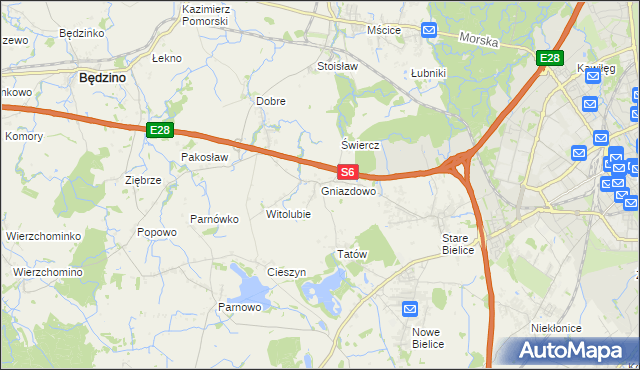 mapa Gniazdowo gmina Biesiekierz, Gniazdowo gmina Biesiekierz na mapie Targeo