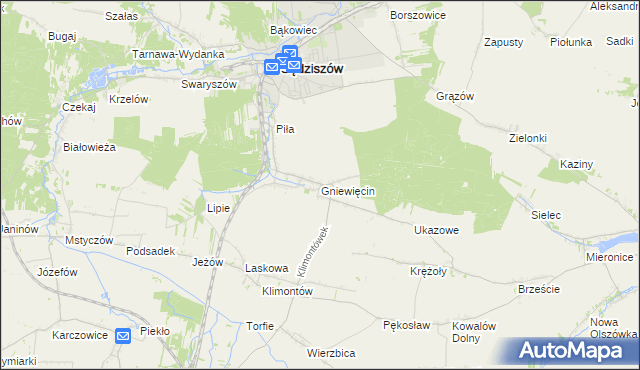 mapa Gniewięcin, Gniewięcin na mapie Targeo
