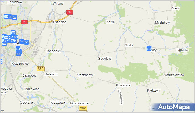 mapa Gogołów gmina Świdnica, Gogołów gmina Świdnica na mapie Targeo
