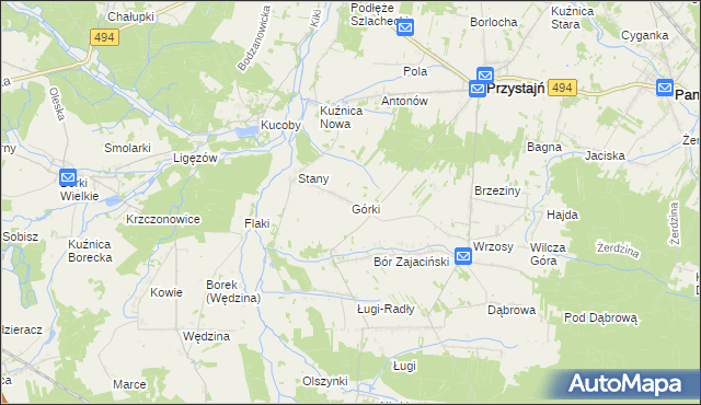 mapa Górki gmina Przystajń, Górki gmina Przystajń na mapie Targeo