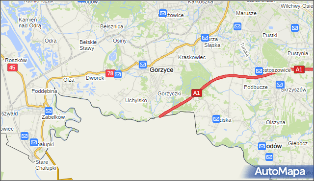 mapa Gorzyczki gmina Gorzyce, Gorzyczki gmina Gorzyce na mapie Targeo